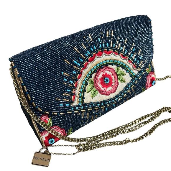 Mary Frances Blue Beaded Mystic Flap Crossbody Bag Gold Chain Crossbody - Picture 13 of 16